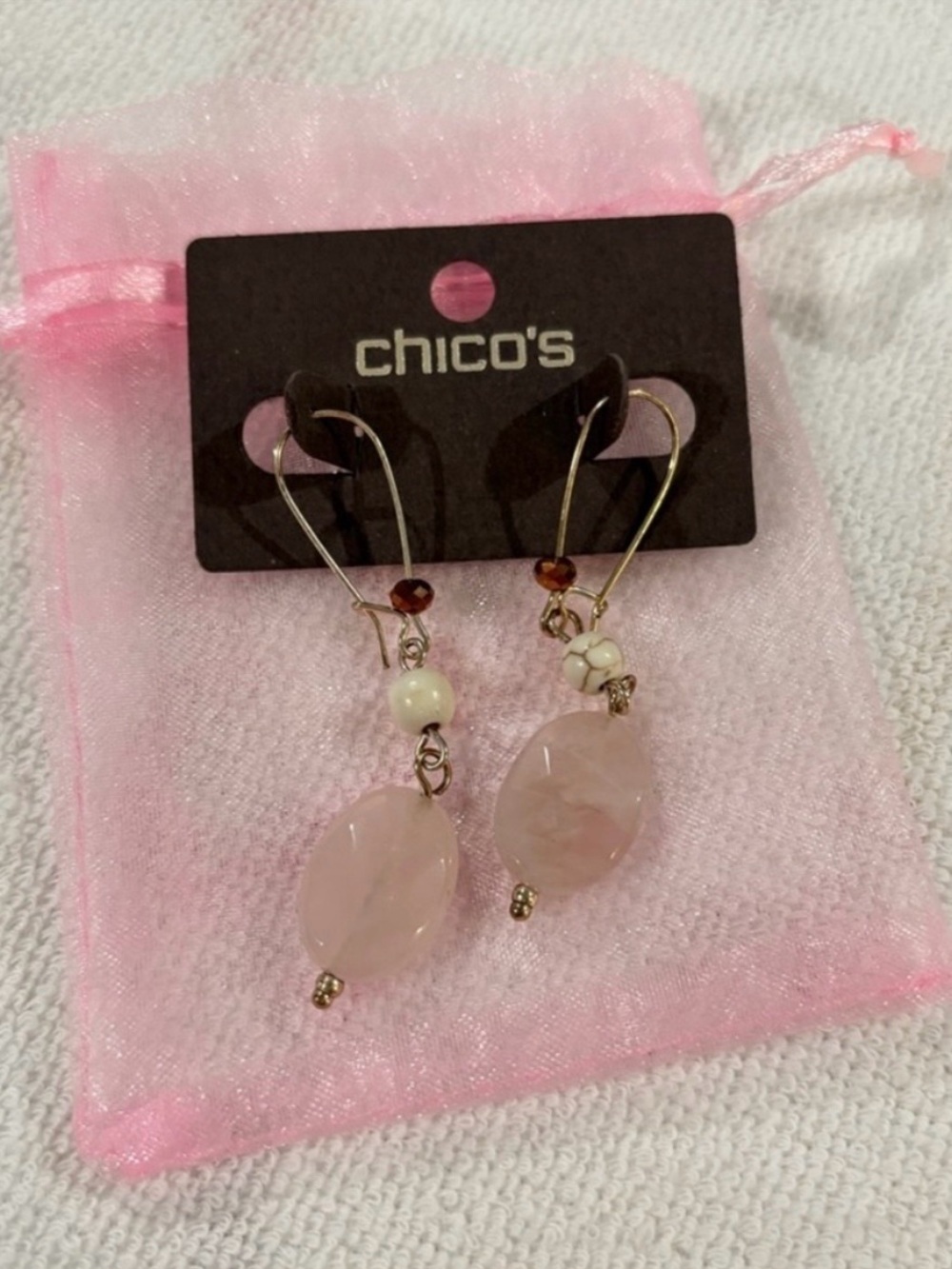 NEW Chico's Pink Stone Drop Earrings